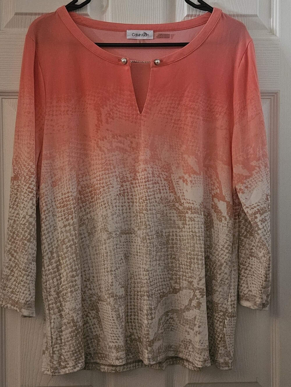 NWOT Calvin Klein Coral Ombre Keyhole Blouse